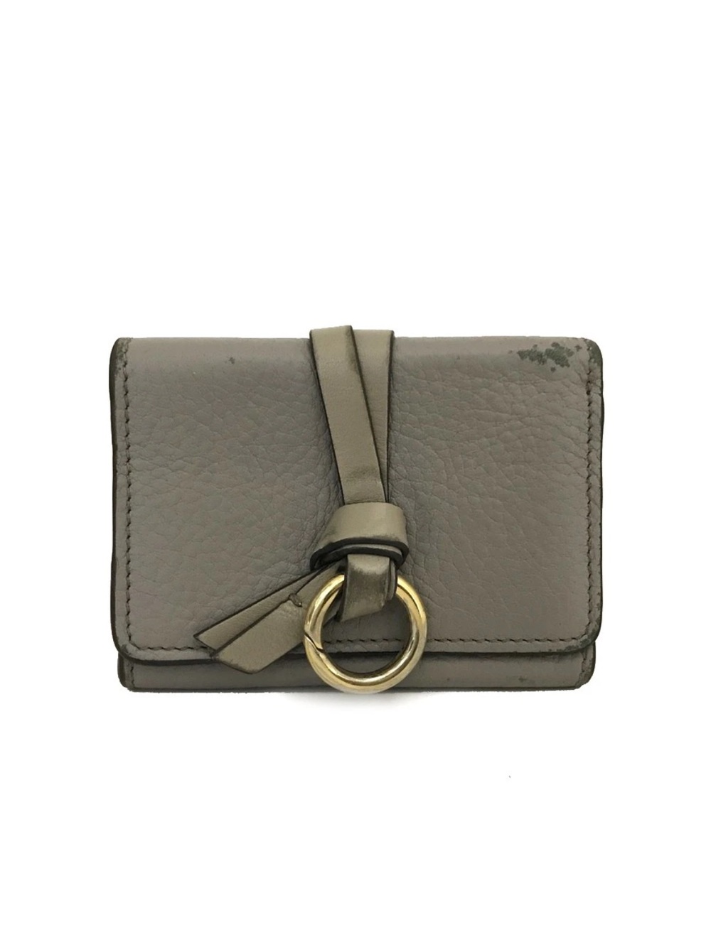 Chloé Grey Pebbled Leather Alphabet Small Compact Trifold Wallet Gold Ring👝